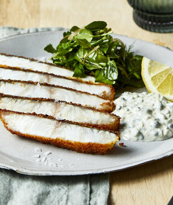 Josh Niland's Crumbed Aquna Murray Cod, Yoghurt Tartare Sauce & Herb Salad image